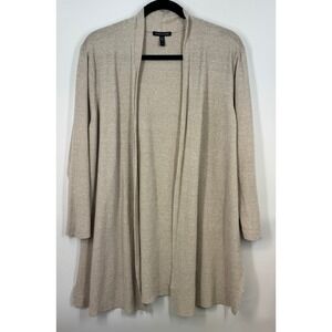 Eileen Fisher 2X Organic Linen Cotton Open Front Long Cardigan Sweater Oatmeal